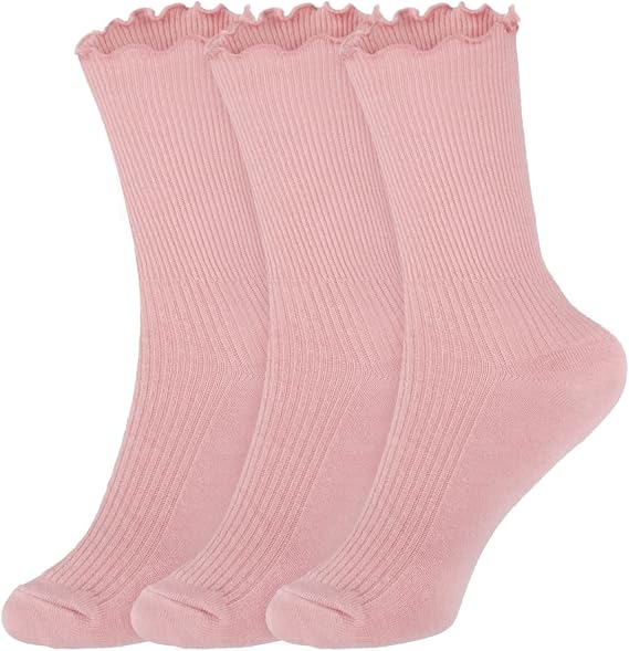 Women's Ruffle High Ankle Socks - Cute Lettuce Trim, Solid Color Casual