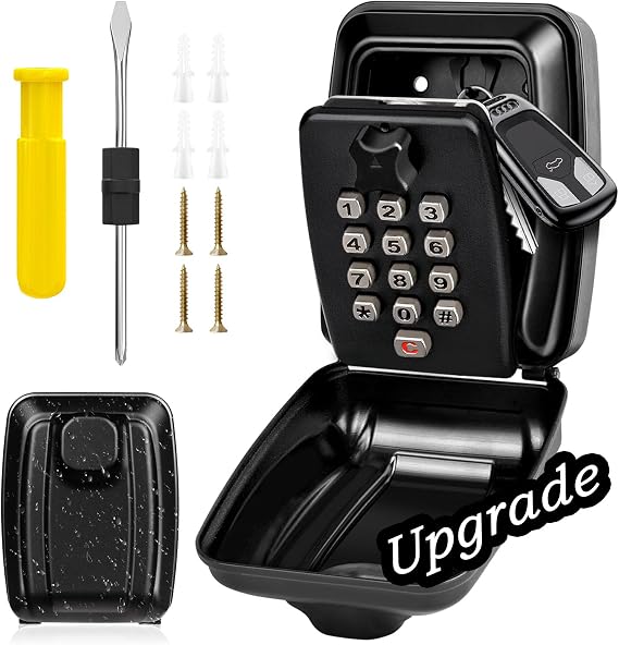 BKNOOU Key Lock Box Wall Mount with Code, Extra Large Lockbox for Outdoor