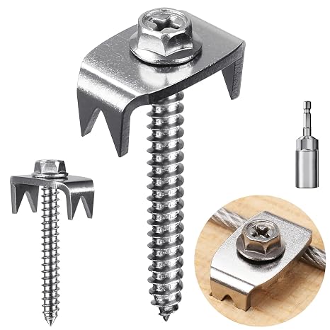 Fence Staples, Insaga 304 Stainless Steel Fence Nails for Softwood, Reusable Wire Fence Staples Screws for Mesh and Woven Fencing, 50pcs Fence Fasteners with Wire Fixer Hold Wire Firmly