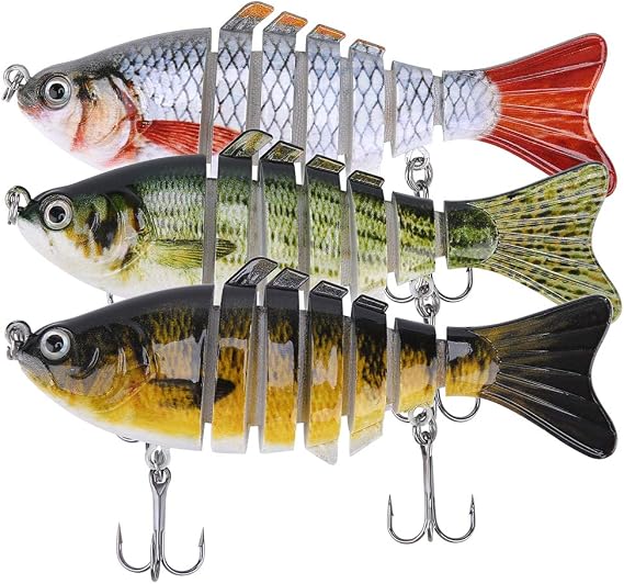 Lifelike Fishing Lures for Bass, Trout, Walleye, Predator Fish - Realistic Multi Jointed Fish Popper Swimbaits - Spinnerbaits Lure Fishing Tackle Kits - Freshwater and Saltwater Crankbaits - 3 Pack