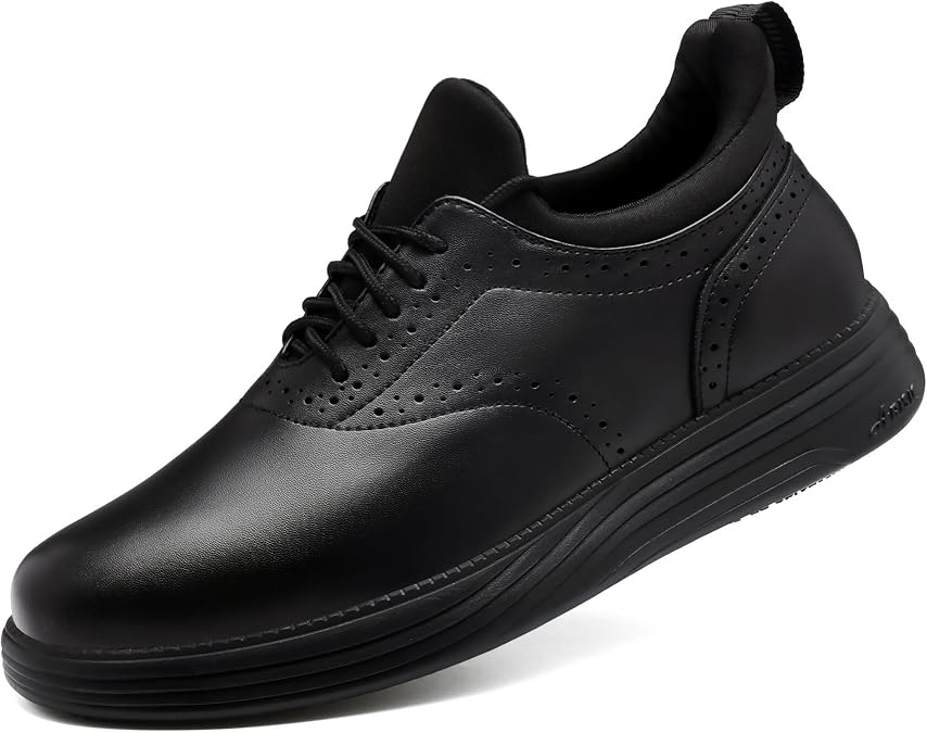 Non Slip Work Shoes for Men Slip On Sneakers Waterproof Casual Air Cushion Footwear Slip Resistant Classic Walking Dress Shoes Black