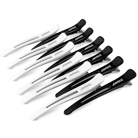 AIMIKE Hair Clips for Styling Sectioning, Barber & Women Hair Cutting Clips | Duckbill Clips for Women, Men & Hairdresser, 4.3" Long Salon Clips for Roller & Dyeing, w/ No-Crease Silicone Band