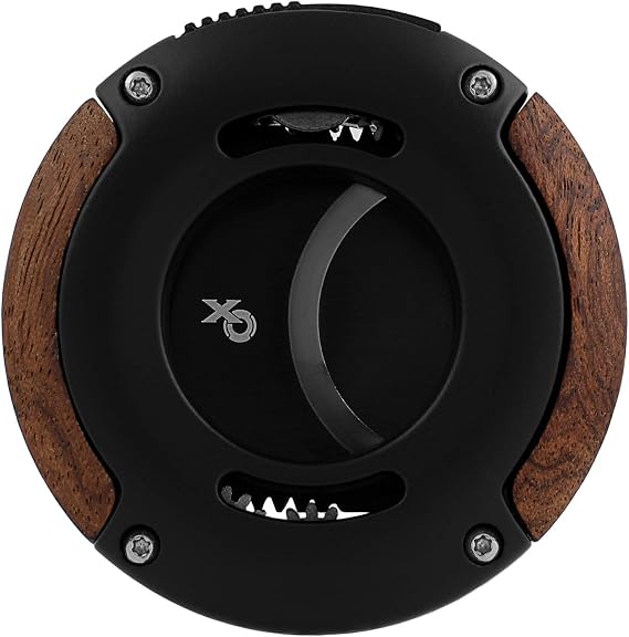 XIKAR XO Double Guillotine Cigar Cutter, Black & Redwood Dual Stainless Steel Blades, 64 Ring Gauge, Round Aluminum Body, Precision Cigar Cutting, Spring-Loaded Release, Premium Cutter for Cigar Aficionados