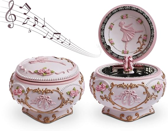 Hand Made Ballerina Music Box, Pink Ballerina Music Jewelry Boxes, Trinket Boxes Hinged, Great Vintage Gifts for Women Girls