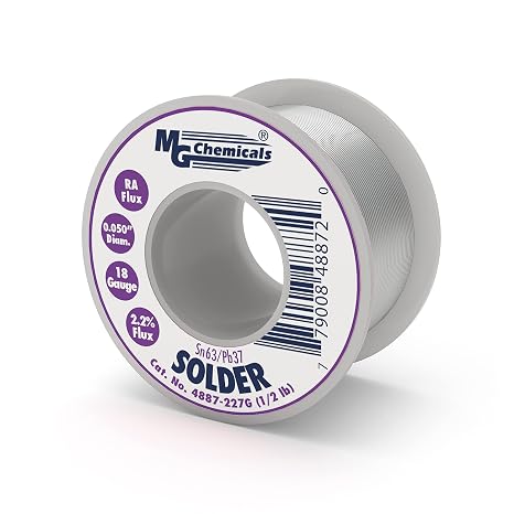 MG Chemicals 4887-227G 63/37 Rosin Core Leaded Solder, 0.05" Diameter, Amber, 1/2 lb Spool