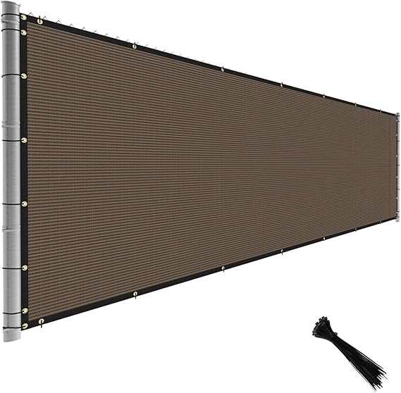 TANG Fence Privacy Screen Brown 5 Feet x 50 Feet Outdoor Shade Cloth with Grommets, 150 GSM Temporary Fence Cover with Zipties Mesh Netting Fences Blockage for Backyard Garden Patio Chain Link