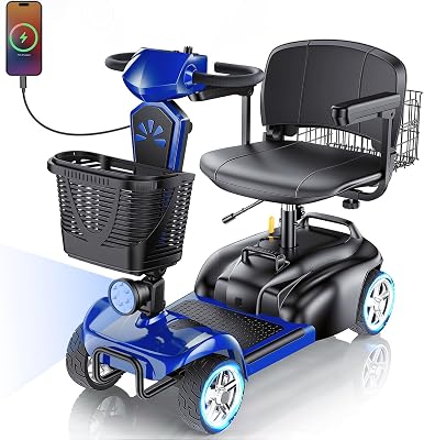 15253050Miles Eldryvon 4 Wheels Electric Mobility Scooter for Seniors, Dual Basket, 350W Powered Wheelchair with Rotating Seat, Foldable Motorized Scooter for Adults Blue, 25Miles