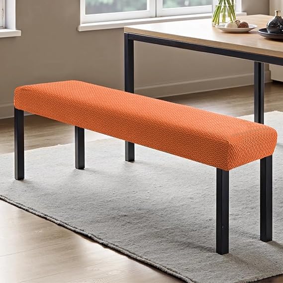 Stretchy Bench Covers for Dining Kitchen, Removable Elastic Piano Chair Slipcovers, Rectangle Stool Upholstered Seat Cushion Protector (Length:60-75cm,Orange)