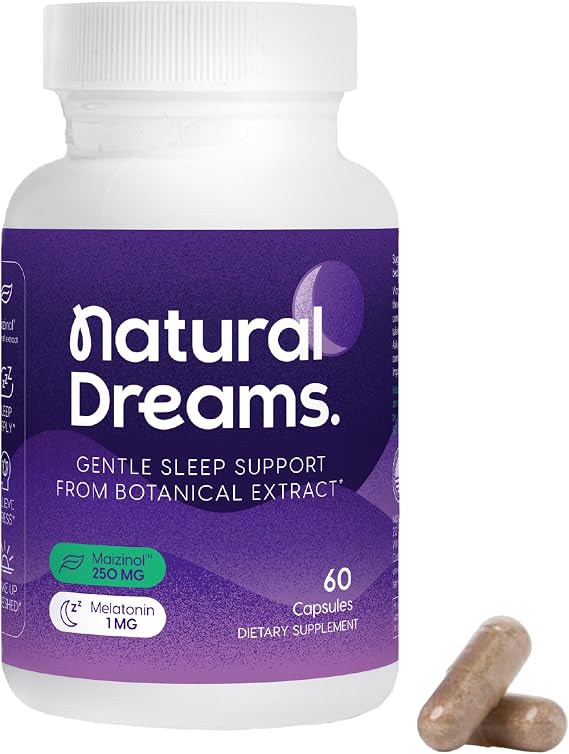 Univera Natural Dreams Melatonin Supplement, 1mg Melatonin Capsules for Restful Sleep, Sleep Support Supplement with Botanical Ingredients & Maizinol, Night time Sleep Aid, 60 Capsules (30 Day Supply)