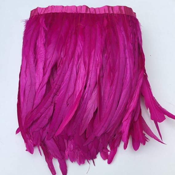 Shekyeon Rooster Tail Feathers Trimming Fringe Coque Feather 10-12 inches in Width for Costume Craft Sewing Decoration Pack of 1 Yard(Fuchsia)
