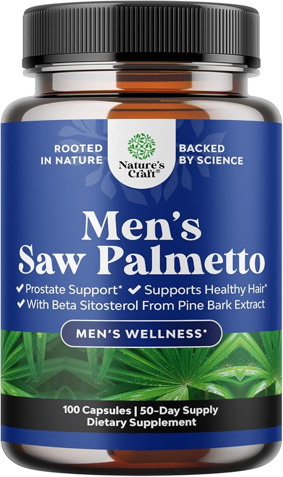 Natures Craft Saw Palmetto for Men with Beta Sitosterol - Saw Palmetto Extract Prostate Health Supplement for Men Bladder Control and Prostate Support - Restoring Hair Supplement - 100 Count