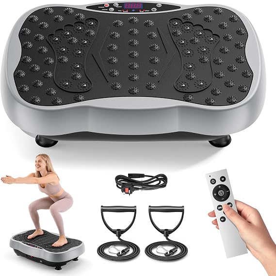 Vibration Plate Exercise Machine, 120 Speed Adjustable with 150kg Max Load, Full Body Workout Vibration Plate Lymphatic Drainage with Bluetooth & Resistance Bands for Whole Body Workout Weight Loss