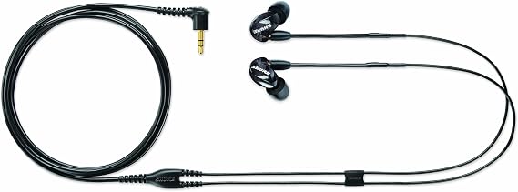Shure SE215-K-EFS Professional Over the Ear Earphones, Sound Isolating with Single Dynamic MicroDriver, Clear Sound + Deep Bass, 3.5mm Cable - Black One Size