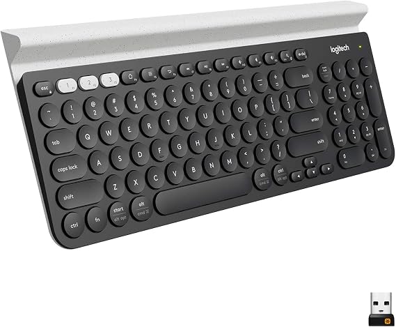 Logitech K780 Multi-Device Wireless Keyboard with Built-in Cradle - White | Bluetooth with includes USB receiver, connects 3 devices, cradle can hold a smartphones and large tablet simultaneously