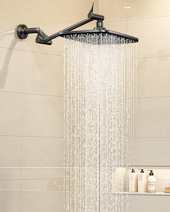 Veken 11.8" Black Rain Shower Head with 11" Stainless Steel Exension Arm