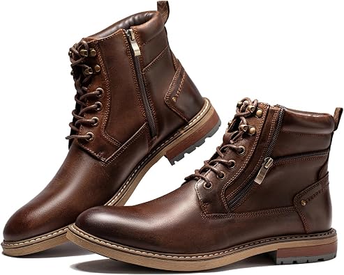 Arkbird Mens Casual Boots Genuine Leather Motorcycle Combat Chukka Zipper Ankle Dress Boot for Men