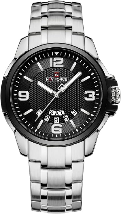 NAVIFORCE Men Quartz Watch Auto Date Week Business Dress Analog Stainless Steel Wrist Watches