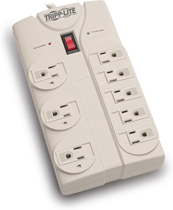 Eaton Tripp Lite Series TLP808 8 Outlet Surge Protector Power Strip with Flat Plug, 1440 Joule Rating, White, UL Listed & Certified, 8ft Extension Cord with Multiple Outlets for Home Office