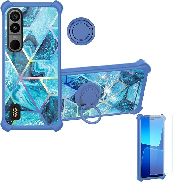 Aroepurt Case Compatible for Bittium Tough Mobile 3 Phone Case Cover [with 1* Tempered Glass Screen Protector][Hard PC + Soft Silicone][Ring Support] [Colorful Reflect Light] IMDL-LS