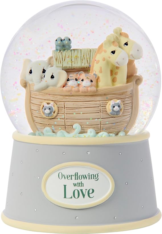 Precious Moments "Overflowing with Love" Noah's Ark Inspired Musical Resin Snow Globe, Sentimental Nursery Decor, Ideal Baby Shower or Holiday Figurine Gift, 173432