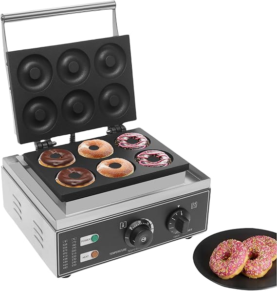 Mini Donut Electric Maker Machine Nonstick Commercial Doughnut Baker Maker Home Baker Machine Stainless Steel Makes 6 Doughnuts Countertop Mini-Pie and Quiche, Waffle Maker 1550W