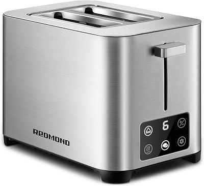 Toaster 2 Slice Extra-Wide 1.57” Slots, REDMOND Stainless Steel Toaster with LED Display, 6 Bread Shade Settings, DefrostBagelReheatCancel Functions and Removable Crumb Tray - 2 Slice