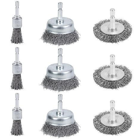 9-Piece Drill Brush Set - High Carbon Steel Wire Brushes with 1/4" Hex Shank, Skilled in Handling Metal and Non-metal Surfaces