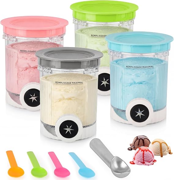 Shearly 4 Pack for Ninja Creami Swirl Pints and Lids Compatible with Ninja NC700 Series, NC701, NC701C, Creami Containers for Swirl Ice Cream & Soft Serve Makers, BPA-Free, Dishwasher Safe
