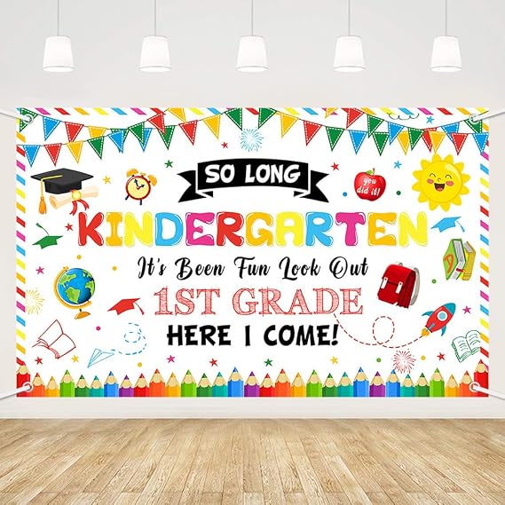 MEHOFOND Preschool Kindergarten Graduate Backdrop Congrats Grad Party Decoration 2026 1st Grade Here I Come Kindergarten Graduation Party Decorations, Kindergarten Graduation Background Photo Props