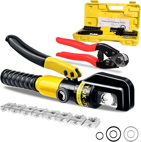 Hydraulic Crimping Tool Hydraulic Cable Lug Crimper with 9 Pairs of Dies | With Cable Cutter,Withstands High Pressure & Frequent Use.Non-Slip Grip,Easy One-Hand Use.Ideal for Wiring,Fencing & Rigging
