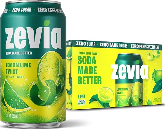 Zevia Zero Calorie Soda, Lemon Lime Twist, 12 Ounce Cans (Pack of 6)