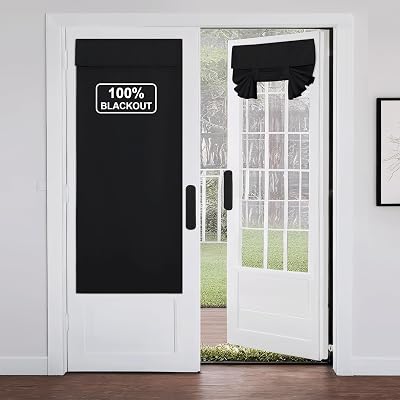 NICETOWN Small Window Curtains for Front Back Door, Thermal Insulated 100% Blackout Door Blind Cover for Privacy, Side French Blackout Patio Drape, 1 Panel, 26 W x 64 L, Black