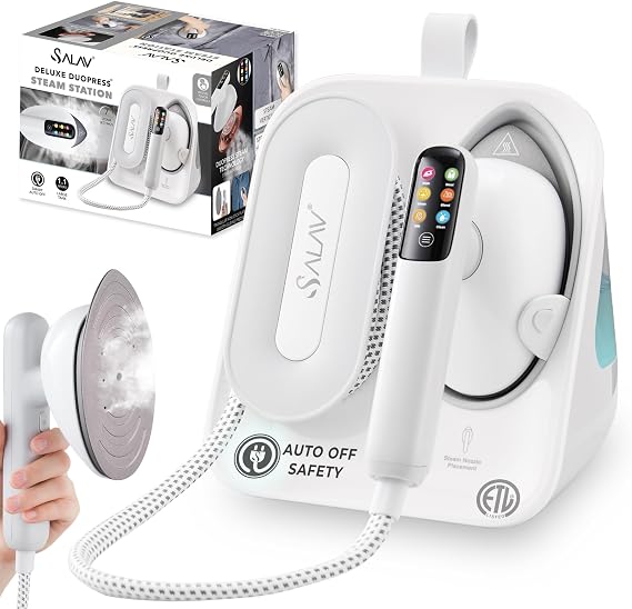 SALAV DuoPress Smart Deluxe Steam Station, Garment Steamer & Iron, 6ft Extra-Long Hose, Auto-Off Safety, Digital Display, 7 Steam Levels, 1.1L Water Tank, Dry Iron Mode & Steam Burst