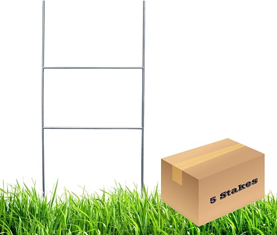 5 Pack H Frame Wire Stakes 20 x10 inch 9 Gauge Galvanized Wire -Yard Sign Stakes Fit for 4mm, 5mm Corrugated Signs, Heavy Duty Metal Step Stakes