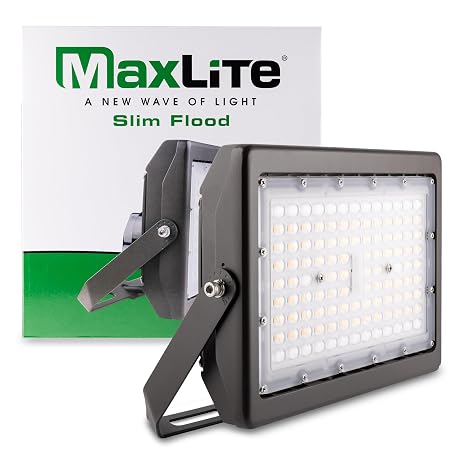 Maxlite MSF70UW-CSBYRPC 70W Slim Flood Light - Outdoor Lights with CCT Selectable 3000/4000/5000K, Landscape Lighting, Bronze Finish, 120-277V, 8480-9980lm, Yoke Mount, IP65,
