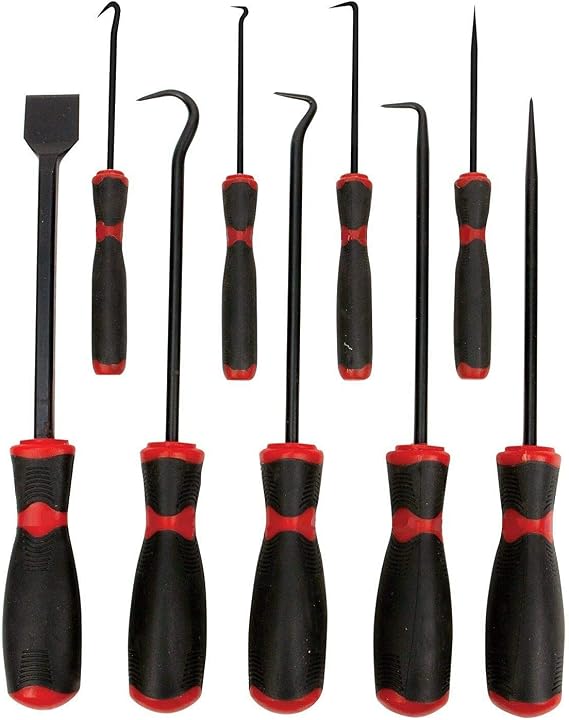 9Pcs Hook And Pick Set Precision Scraper Removal Remover Installer Tools Gasket Scraping Hose Removal Hook Tool Set Craft Hand Tools Automotive Pick Set With Non-Slip Rubber Grips (black)