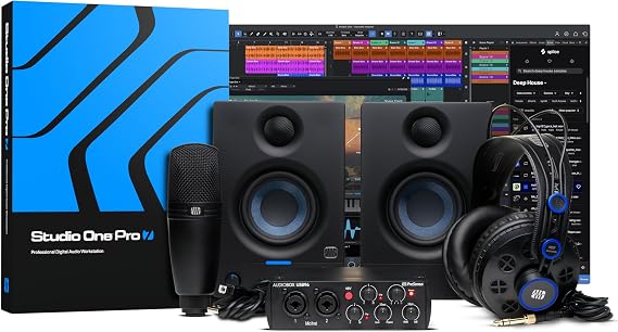 PreSonus AudioBox USB 96 Bundle USB Audio Interface, XLR Interface for Guitar, Device for PC & Mac, Complete Recording Package with Studio One Pro, Music Production, Home Studio