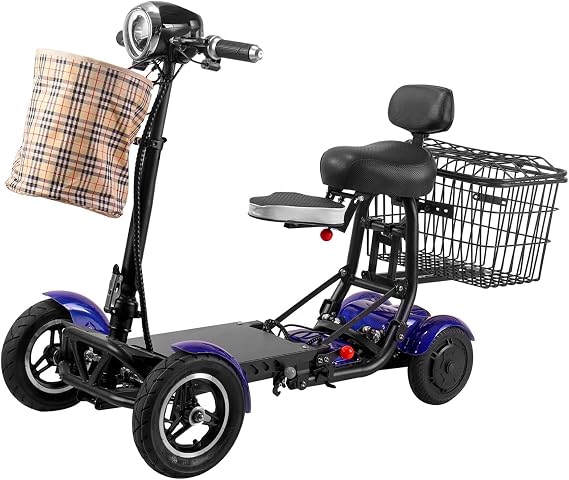 Electric Mobility Scooter, Folding 4-Wheel Design, Double Baskets & Disc Brakes, Ideal for Adults & Seniors, Outdoor Travel, Long Range 40km, Reliable and Convenient