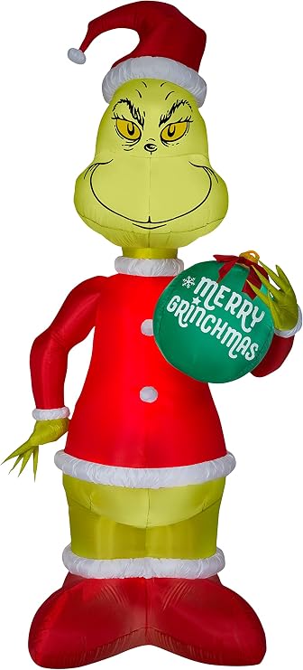 Gemmy Christmas Airblown Inflatable Grinch w/Ornament Giant Dr. Seuss, 11 ft Tall, Multi