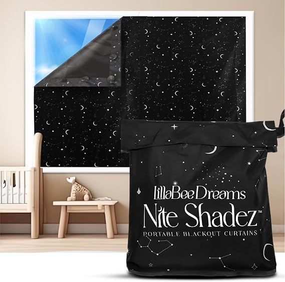Portable Blackout Curtains (60" x 80") - Travel Blackout Curtains for Baby Nursery w/Stars - Portable Blackout Shades w/UV & Thermal Protection - 20 Stick on Suctions & Velcro Blackout Window Cover