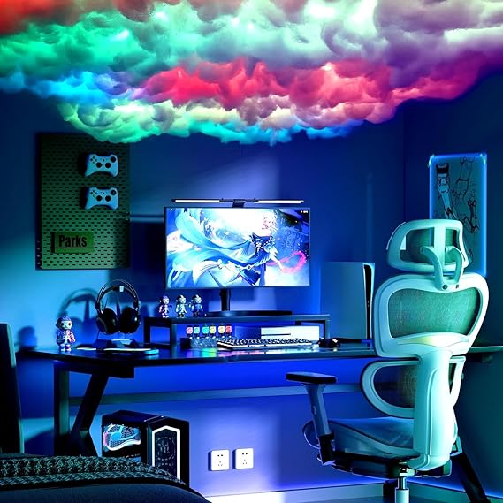 16.5FT Cloud Lights for Ceiling Pre-Assemble on Floor Then Hang, Works on Smooth & Rough Surfaces, Music Sync Multicolor with Multiple Modes for Bedroom Gaming Room Bar Man Cave