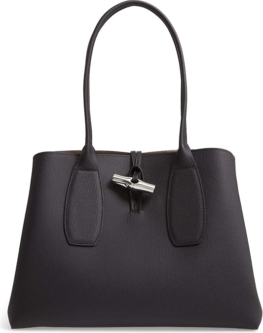 Longchamp 'Roseau' Leather Shoulder Tote Handbag, Black