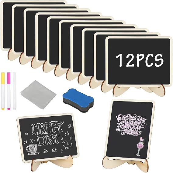 12Pcs Mini Chalkboard Signs, Chalk Boards for Table, Wooden Memo Chalkboard
