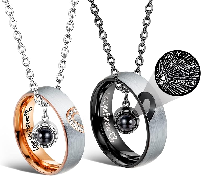 Matching Necklaces For Couples, Promise Rings Pendant Set for Him and Her
