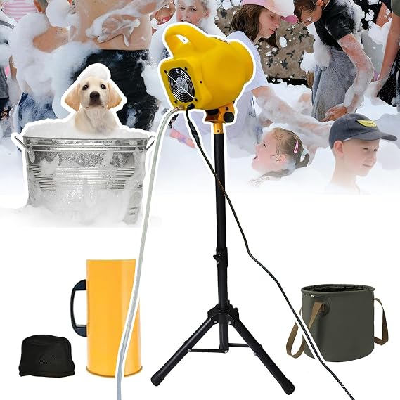 Foam Machine for Party, Adjustable Angle Stage Effect Jet Foam Machine with 20L Folding Bucket,5-7 M Distance,Foam Cannon for Garden,Pool,Birthdays,Celebrations, and Backyard Events