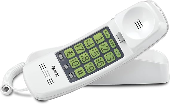 AT&T Trimline Corded Phone, No AC Power Needed, Extra Large Buttons, Visual Ringer, Lighted Keypad, 10-Number Speed Dial, Wall Mountable, White | 213