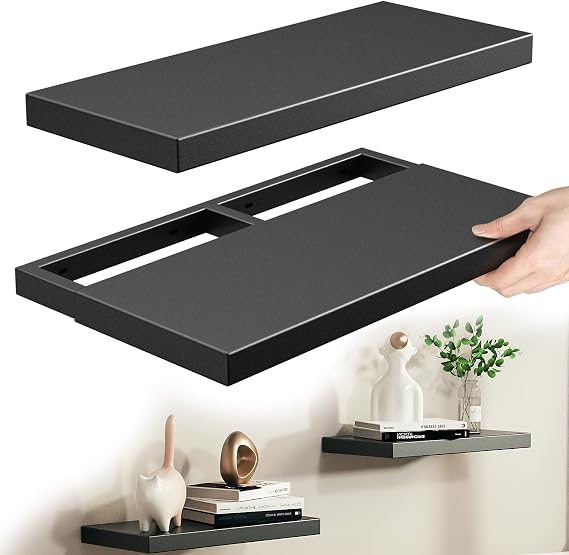Floating Shelves for Wall - Heavy Duty Bathroom Shelves, Floating Shelves Rustproof & Waterproof, Wall Mount Shelves for Bathroom, Kitchen, Bedroom, Office (2 Pack)