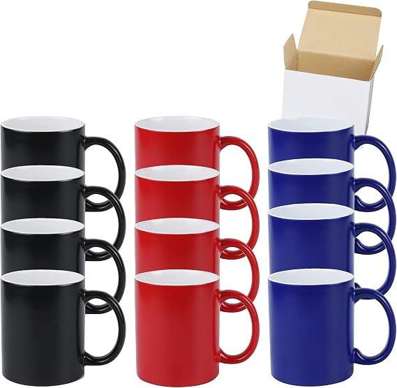 11oz Color Changeable Sublimation Mug 3 Assorted Colors of Black, Blue and Red, Packed in White Box, Case of 12