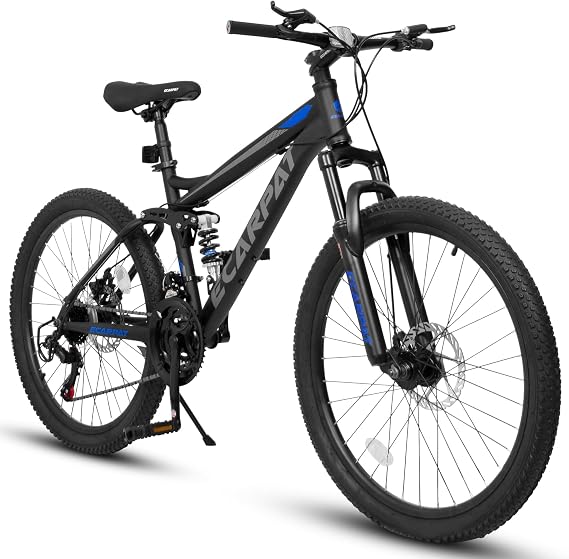 24/26/27.5 Inch Mountain Bike, Front/Full Dual Suspension Mens Womens Mountain Bike,21 Speed Disc Brake Adult Bicycles for Trail Commuter City Snow