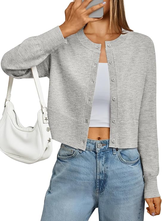 LILLUSORY Cropped Lightweight Cardigan Sweaters Women | Crew Neck Summer Clothes,Fall Fashion Outfits,Y2k Fashion, Perfect for Church, Office AC